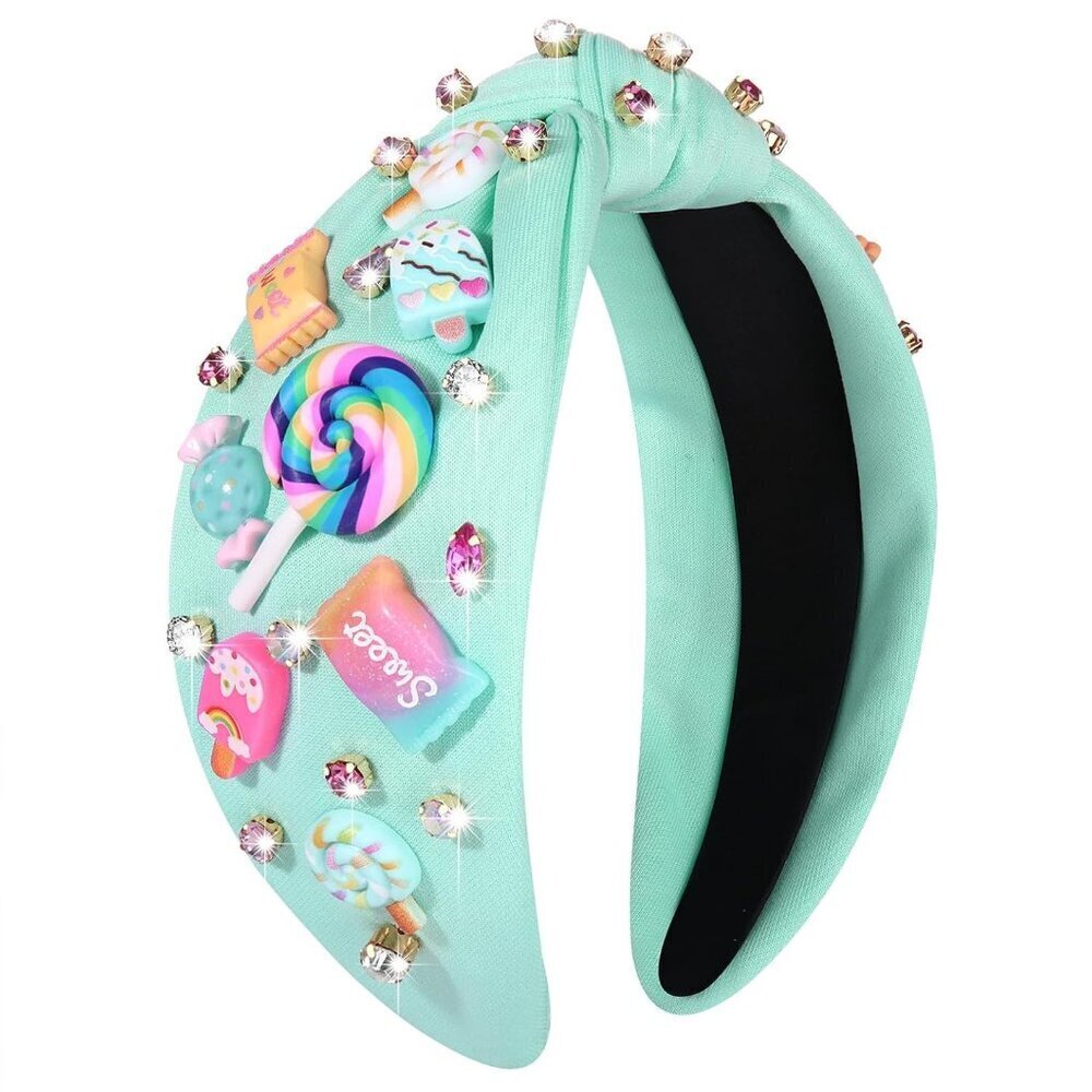 Knotted Fabric Headband with Candy Crystal Embellishments Women Girls
